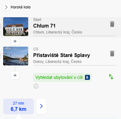 Chlum - Staré Splavy trasa